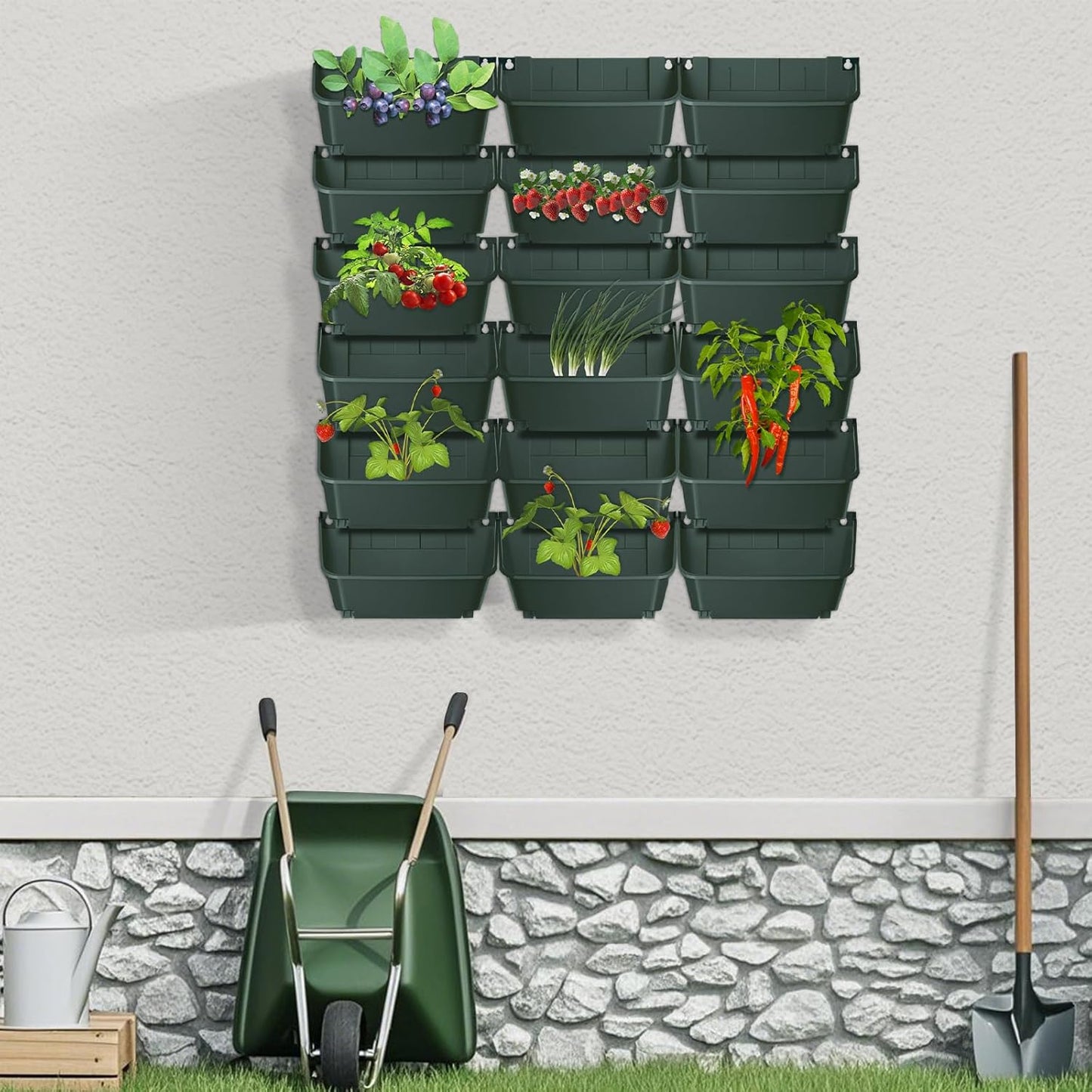 18-Pot Vertical Wall Planter, Self-Watering Stackable Planters for Indoor & Outdoor Use, Perfect for Herbs, Flowers & Vegetables (18, Black)