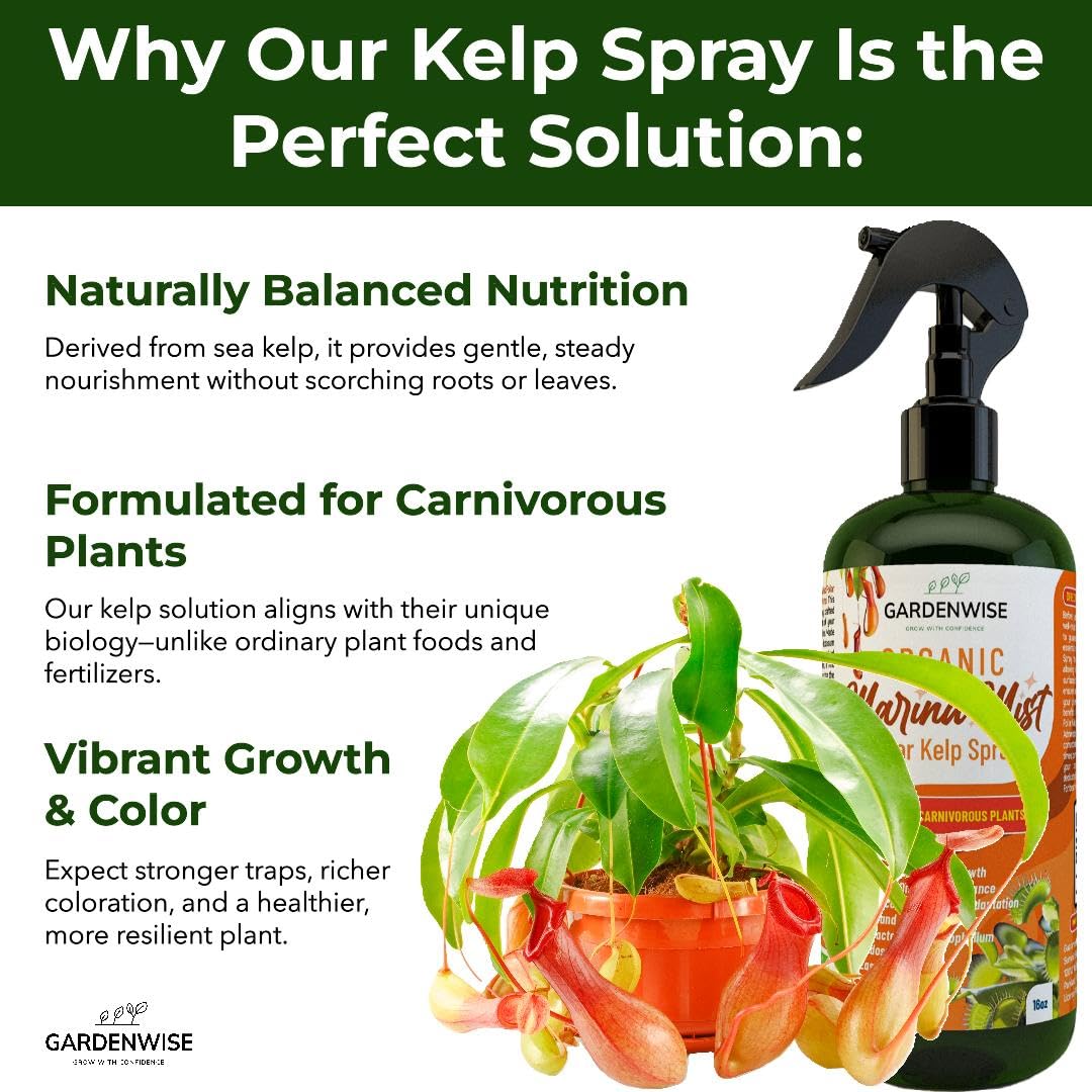 100% Organic Marina Mist Carnivorous Plant Food | Liquid Kelp Foliar Spray for Plants - Kelp Fertilizer for Venus Flytraps, Sundew, Butterworts, Pitcher Plants 8 Oz