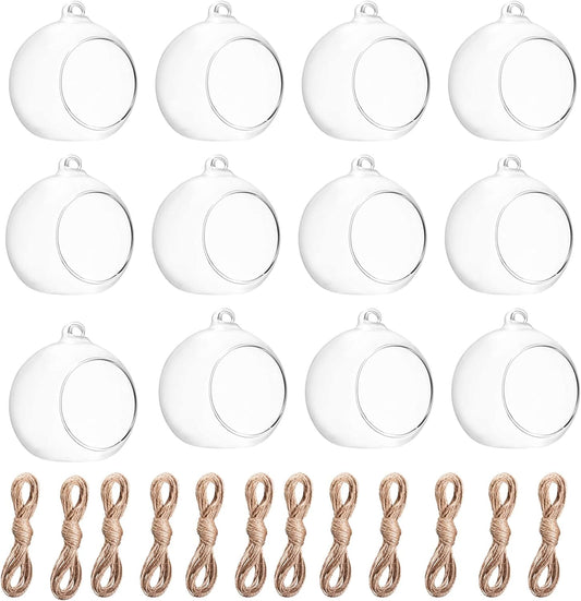 Hanging Glass Candle Holder, Globe Glass Tea Light Holder, Hanging Glass Vase, Flower Plants Terrarium, Glass Orbs Container, Micro Landscape DIY for Home, Office, Wedding (2.36" 12Pcs)