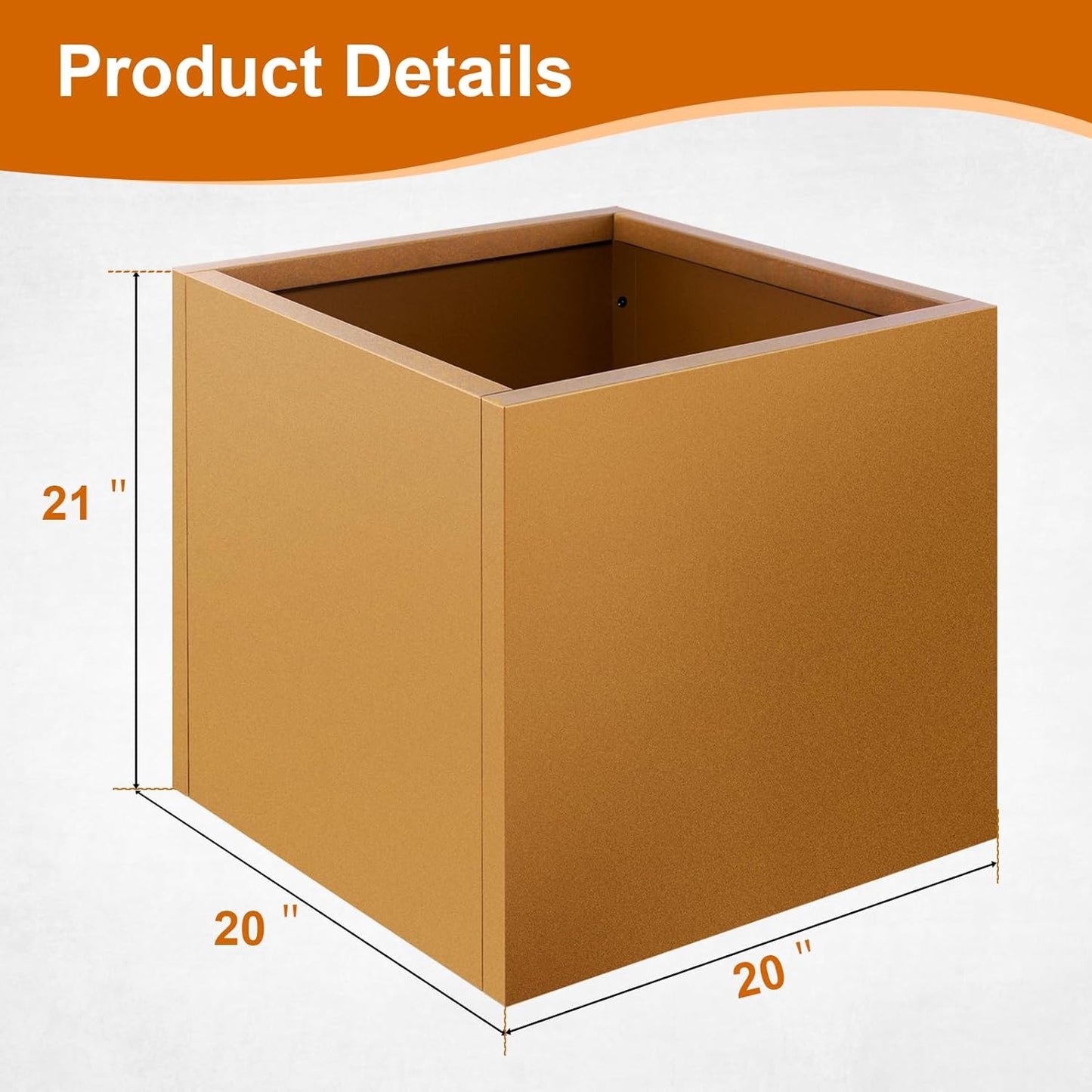 Corten Steel Planter Box 21"x20"x20", Metal Planter Spliced Flower Pot with Partitions, Outdoor & Indoor Large Rectangular Planter Box for Porch, Patio, Garden, Commercial Décor