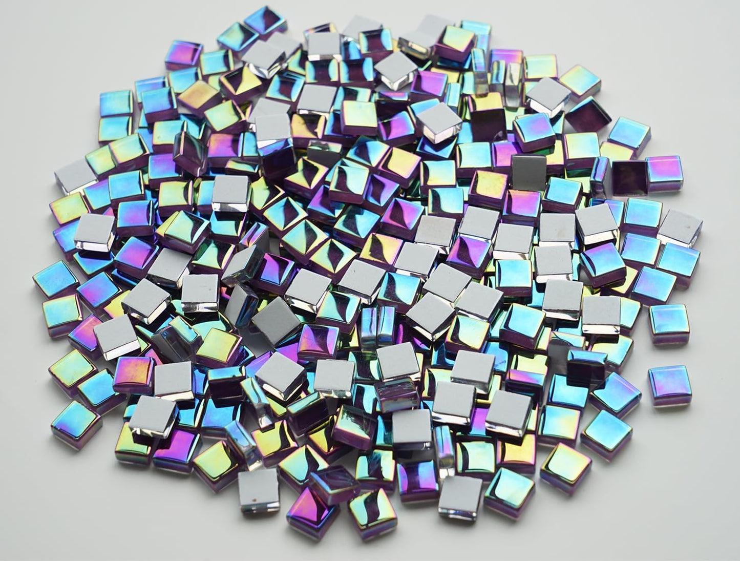 300G Iridescent Mosaic Tiles for Crafts, 335pcs Small Purple Crystal Glass Tiles for Mosaic Making Projects, 3/8" Square Stained Glass Mosaic Pieces for DIY Mosaic Work, Tiles for Glass Art