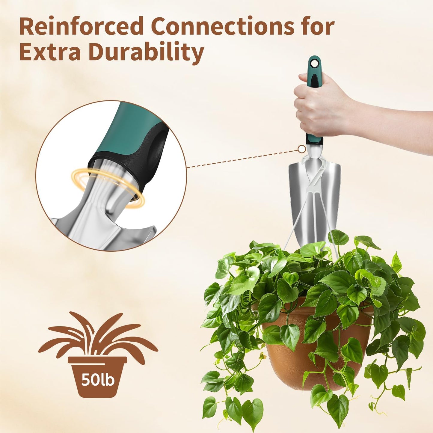 LASZOLA 3 Piece Garden Tool Set Include Hand Trowel Rake and Transplant Shovel for Women, Indoor Heavy Duty Small Spade Kit with Ergonomic Handle to Weed and Loosen, for Mom and Plant Beginner, Teal