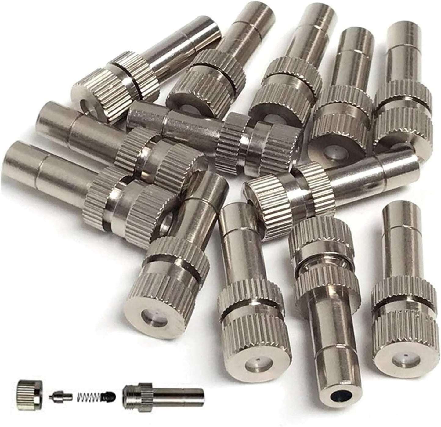 20pcs Brass Mister Nozzles, 6mm Misting Nozzles for Outdoor Cooling System, Landscaping, Air Humidification, Greenhouse Irrigation (without Filter, 0.028"/0.7mm Orifice)