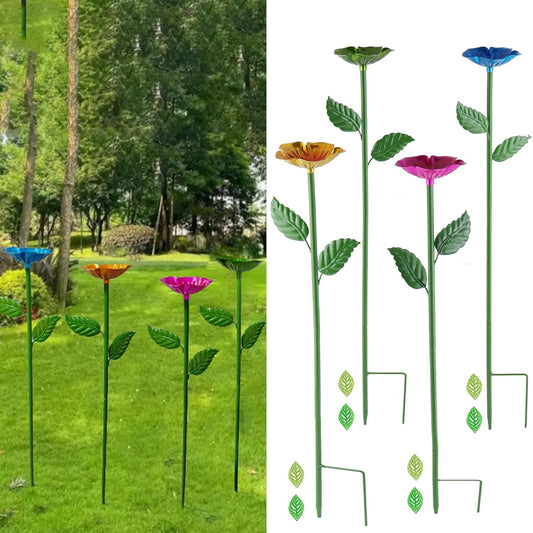 4 Pack Bee Watering Station for Garden, Metal Flower Colorful Butterfly Water Feeders, Butterfly Bath Bowl, Pollinator Watering Stake Decor for Outdoor Yard (Pink,Green,Blue,Orange)