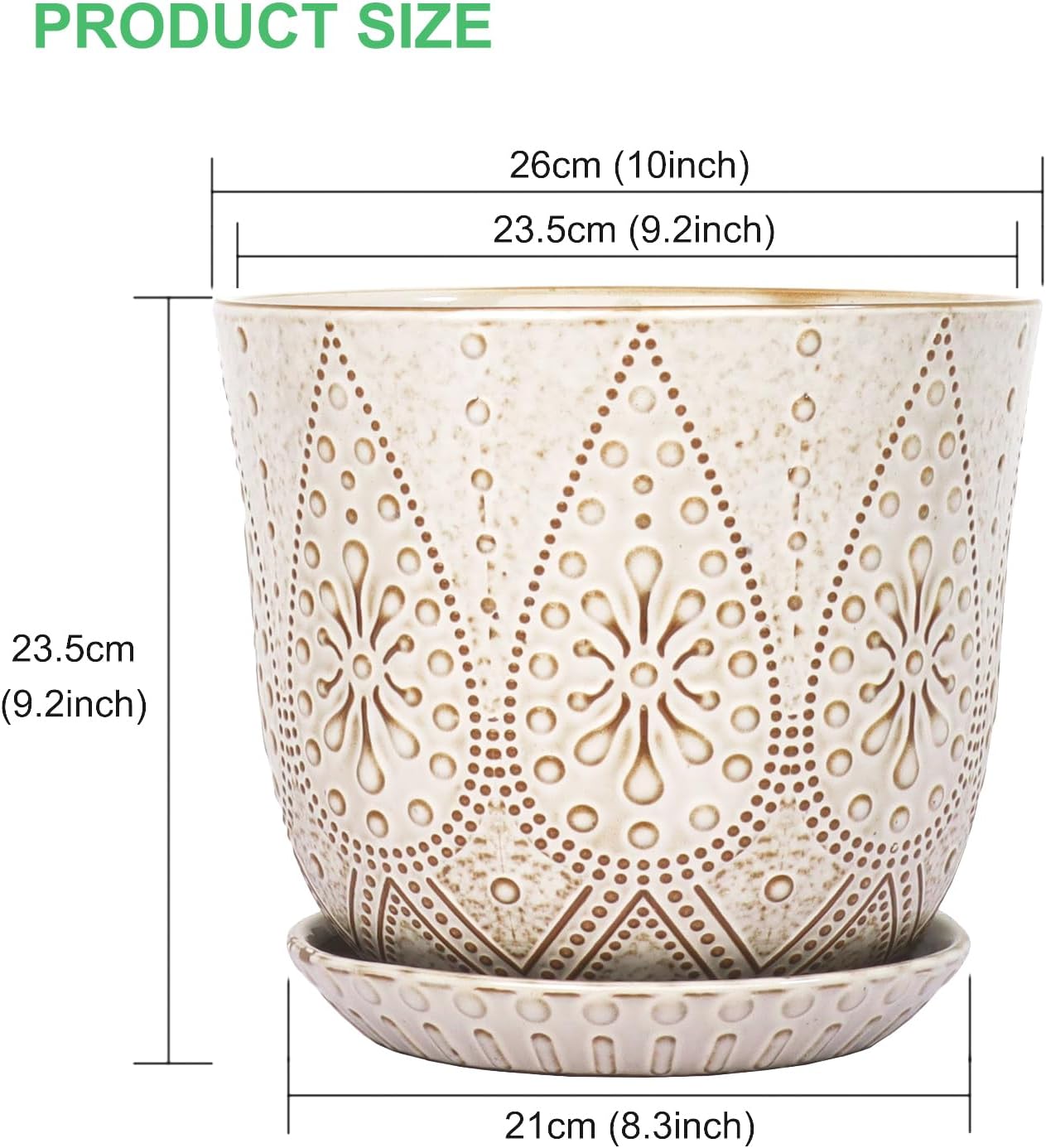 Gepege 10 Inch Plant Pot, Creamy White Ceramic Planter with Drainage Holes and Saucers for Plants Indoor and Outdoor Flower Pot