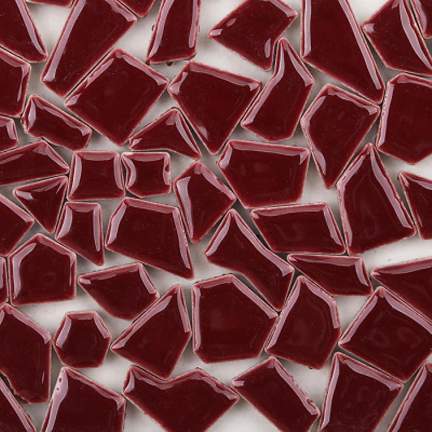 200g Ceramic Mixed Color Mosaic Tiles Mosaic Glass Pieces for Home Decoration or DIY Crafts, Triangles Trapezoids Polygons Irregular Size (Wine Red)