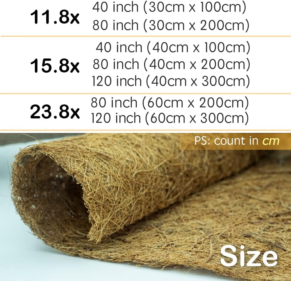 Coco Coir Liner, Yarrdfir 24x80 inch Natural Coconut Liners for planters Flower Basket, Reptile Carpet, Natural Coconut Fiber mat, Garden Decoration, Animal pet pad, Snow Mat