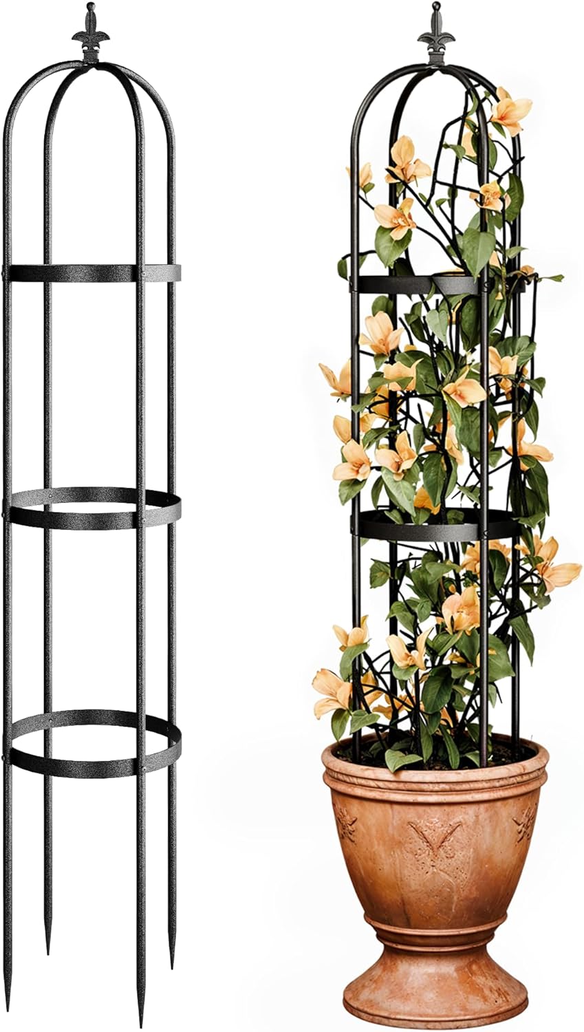 Idzo Trellis for Climbing Plants Outdoor, Garden Trellis Steel, Obelisk Design Stone Coated, 72 in Upgrade 2025, Vertical Support for Climbing Plants, Decorative for Outdoor & Indoor Use