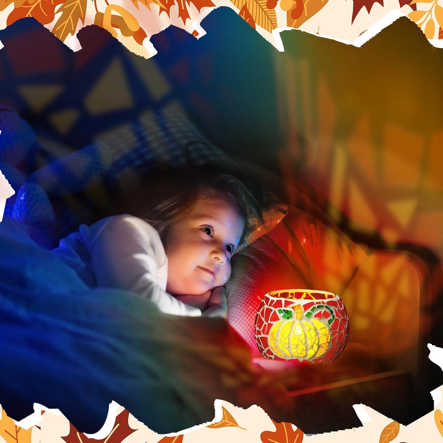 2 Set Glass Mosaic Candle Holder Kit Include Tea Light Holder, Glass Mosaic Tiles DIY Crafts Creativity Handmade Artwork for Adults Home Lighting Decor(Autumn Theme)