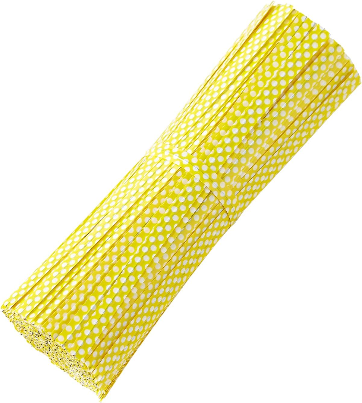 500 PCS 4" Polka-Dotted Bag Twist Ties,Yellow with Dots Plastic Twist Ties Bread Bags Ties for Candy Cookies Gift Bags and Decoration