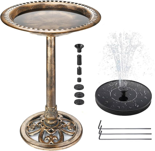 Bird Bath with Solar Powered for Outdoors, 28 Inch Copper Birdbath with Solar Water Fountain Bird Baths Feeder Bowl for Outdoors Garden Patio Yard Lawn Decor