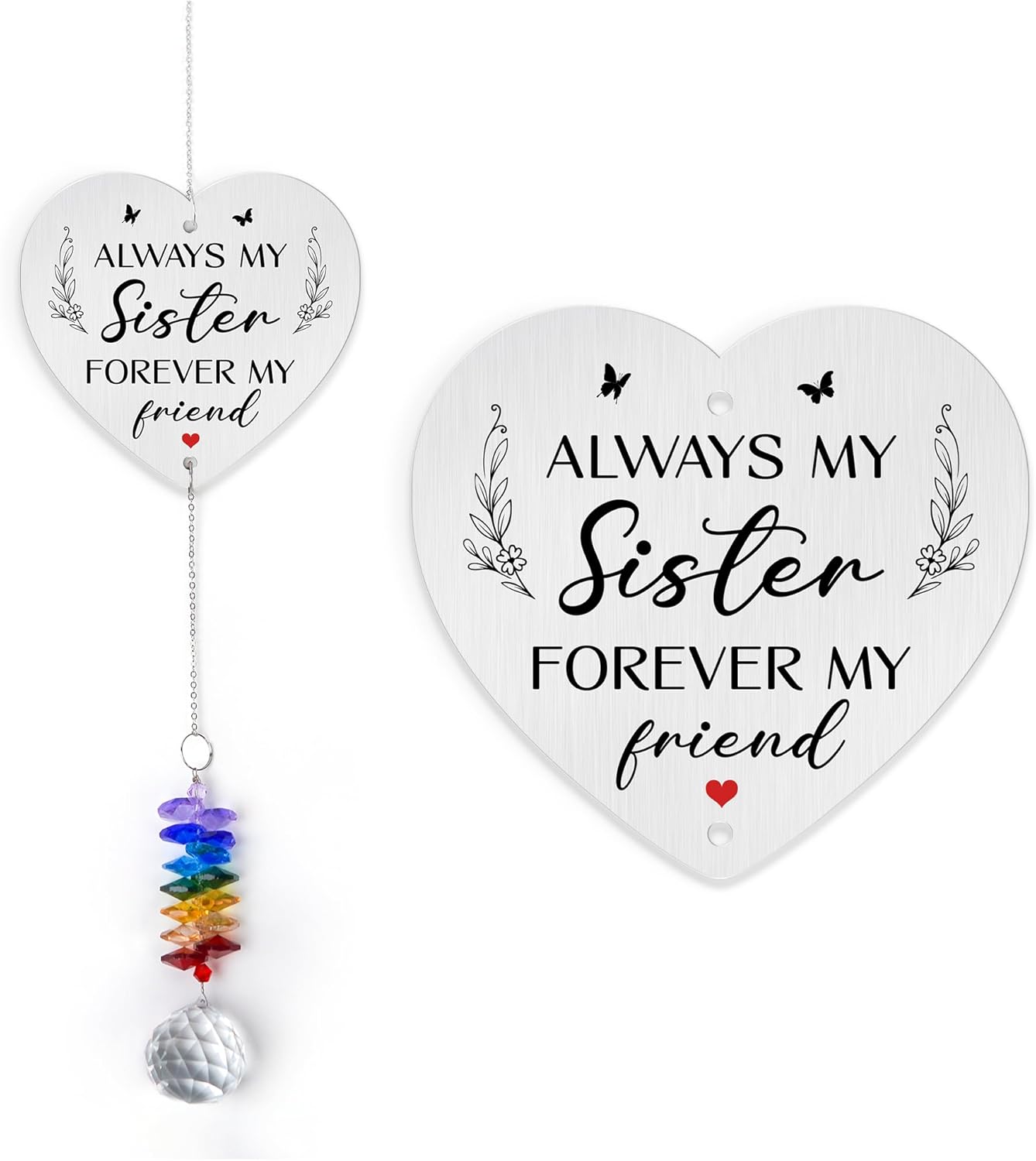 Aluminum Ornament Suncatcher Birthday Gift for Sisters - Unique Gift from Sister Brother - Crystal Rainbow Maker - Sister Suncatcher - Window Hangings Home & Garden Decor