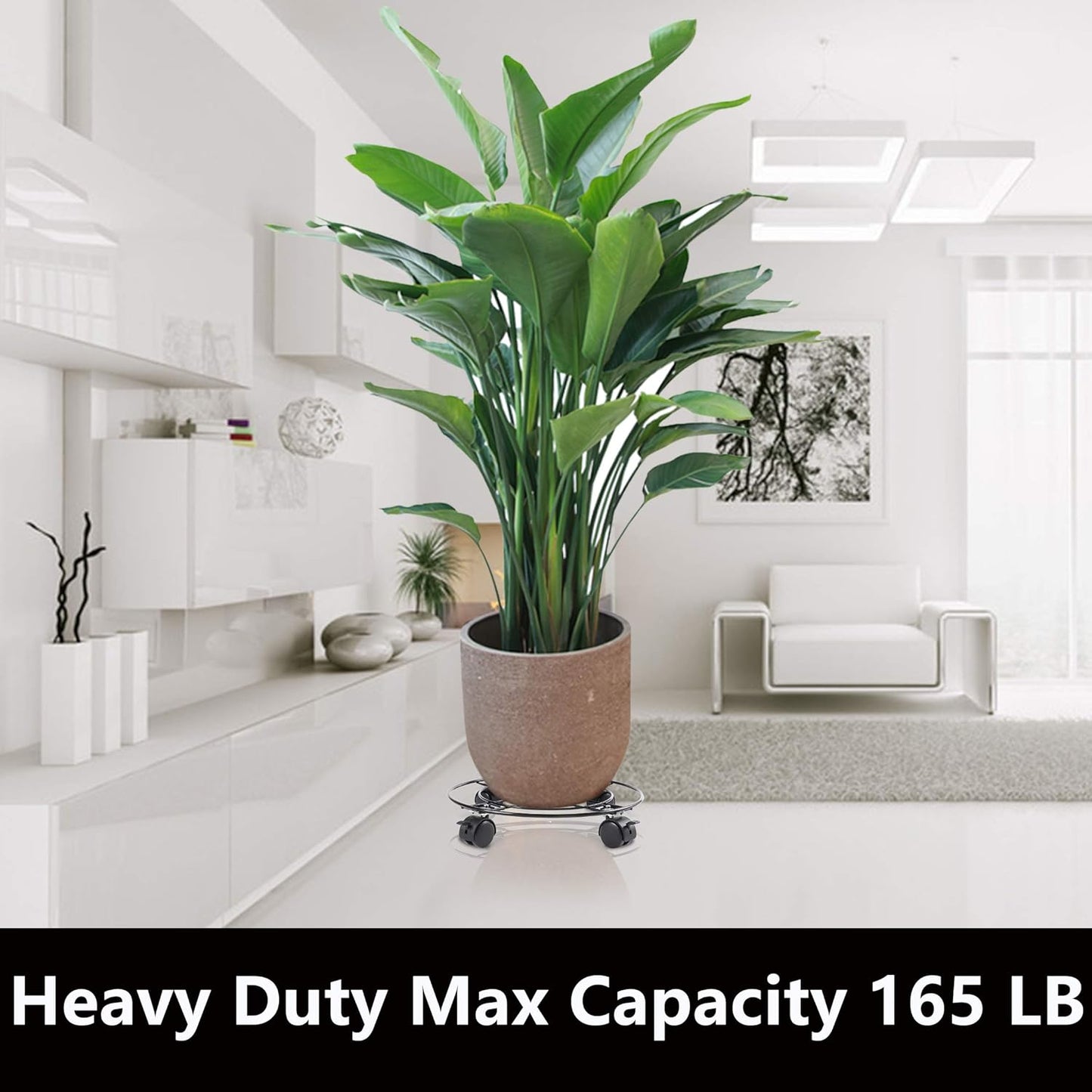 2Pack Plant Caddy with Wheels Heavy Duty Metal Iron, 13'' Black Capable of Bearing 164 LBS, Plant Stand with 360° Lockable Wheels for Plant Pots, indoor outdoor garden planter