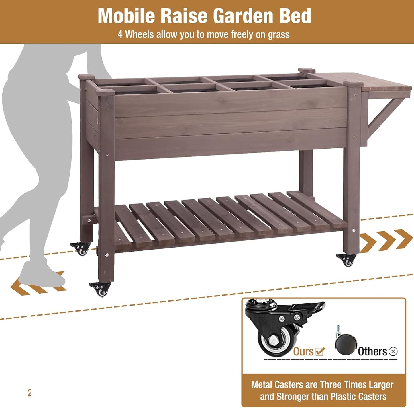 GUTINNEEN Raised Garden Bed Mobile Outdoor Planter Box with Legs for Vegetables Flower Herb, Large Storage Garden Box on Wheels