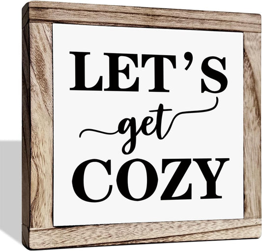 Cozy Bedroom Décor, Let's Get Cozy, Home Décor, Farmhouse Table Décor, Farmhouse Decor for Shelves, Home Decoration Sign for Shelf, Suitable for Placement on Living Room or Bedroom Shelves