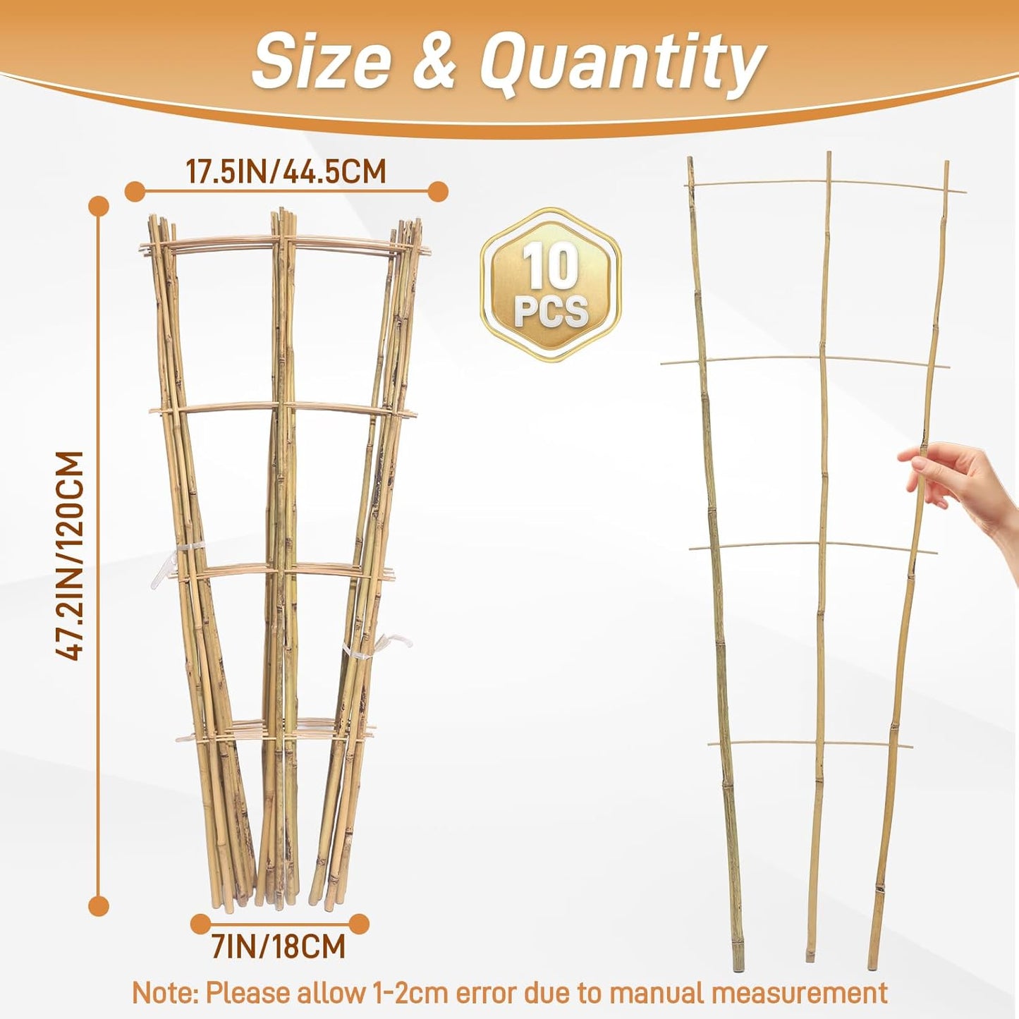 10 Pack 4ft Bamboo Trellis for Climbing Plants-Natural Garden Ladder Trellis, Fan -Shaped Support Trellis for Potted Plant Decor in Door