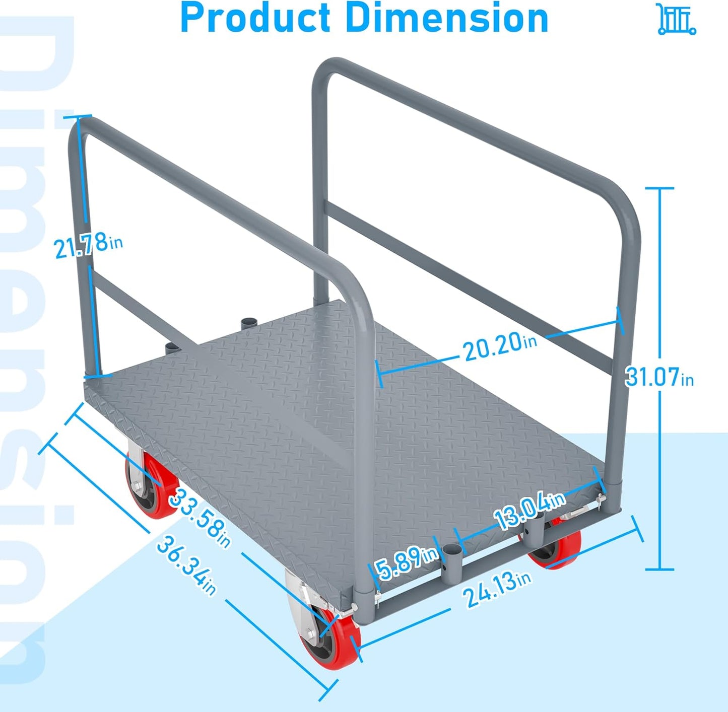 2 in 1 Panel Truck, 2000 LBS Panel Dolly Cart with 6" Swivel Casters and 36" x 24" Deck, Heavy-Duty Drywall Sheet Cart, Handling Wall Panel, Lumber for Garage, Warehouse (5.89 in (4 Side Handrails))