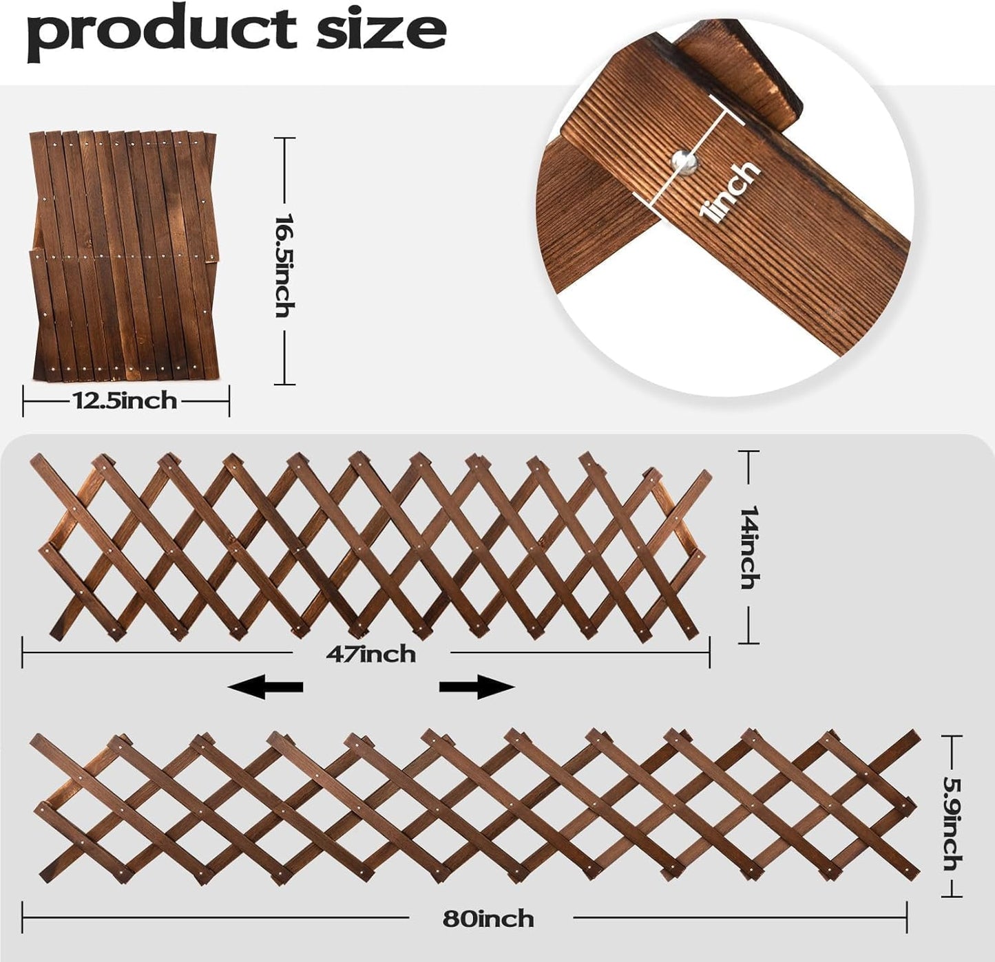 3 Pack Expandable Wooden Lattice Trellis, Outdoor Decorative Fence Panels for Climbing Plants, Vine Ivy Rose Support, Balcony Wall Decor, Yard Landscape Edging, Patio Divider, Animal Barrier