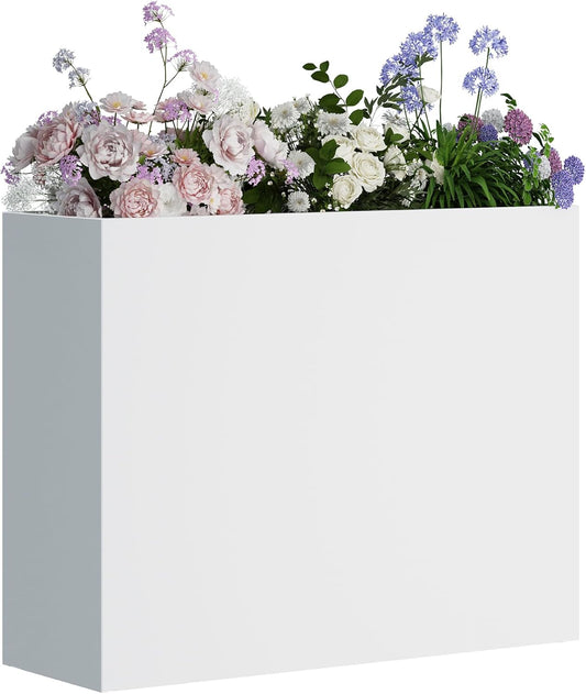 Tall Metal Planter for Outdoor Plants,38"Lx13"Wx30"H All-Weather Durable Plant Box,Large Rectangular Planter with Drainage Holes & Removable Shelf,Modern Decor for Tall Small Plants, Trees, Flowers