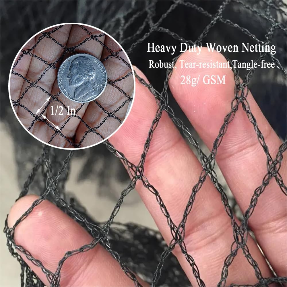 Bird Netting 10x10 Ft, 1/2In Mesh Heavy Duty Garden Netting Pest Barrier for Plants, Fruit Trees, Vegetables, Extra Strong Woven Mesh Netting, Animal Fencing Against Birds, Deer, Poultry