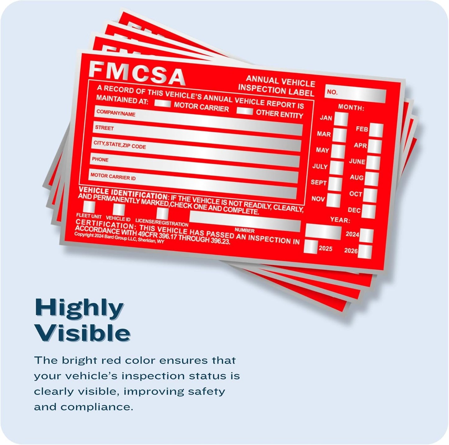 20-Pack DOT Compliant Aluminum Annual Vehicle Inspection Label – Red FMCSA Label with Punch Boxes
