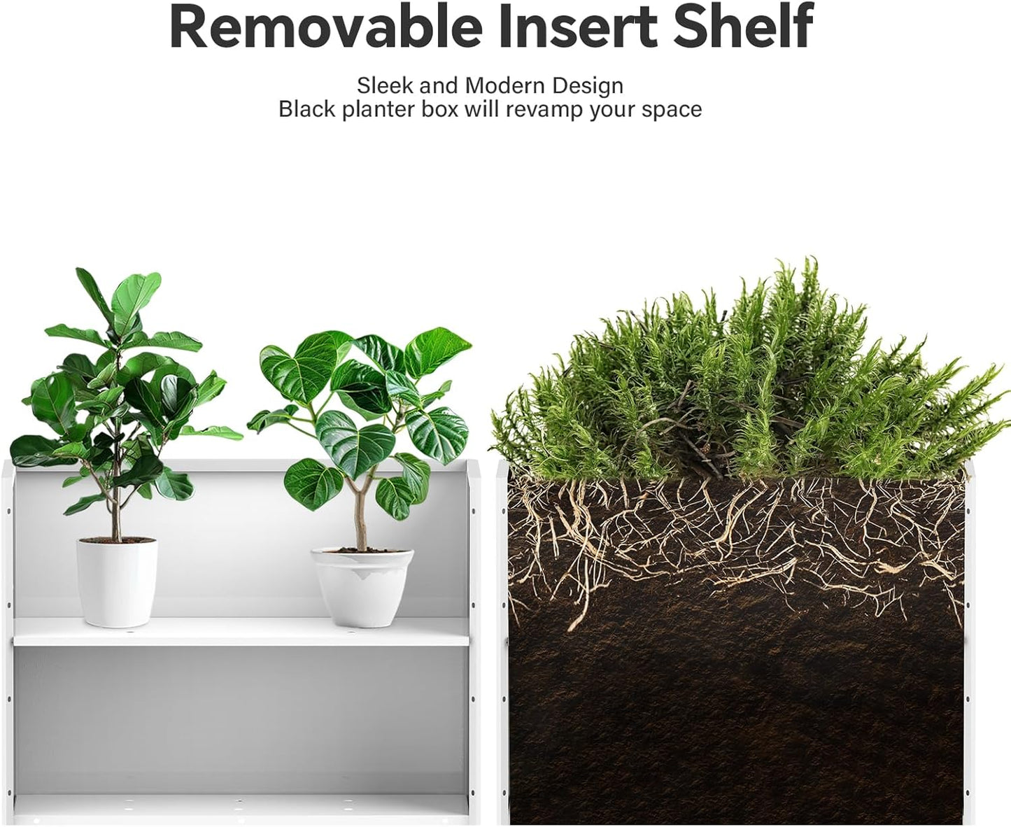 Heavy-Duty Galvanized Steel Planter with Removable Insert Shelf & 4 Drainage Holes - 32x12x24 Inches Large Size Outdoor/Indoor Garden Pot, White