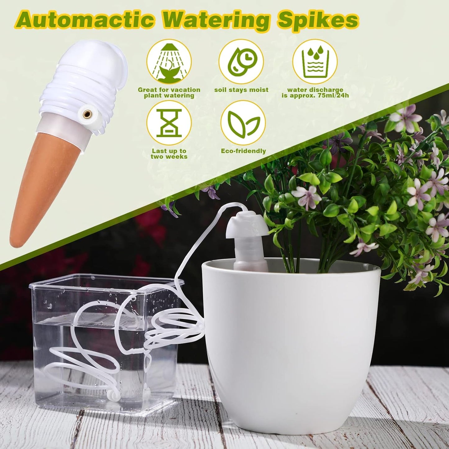 Hestya 10 Pack Plant Watering Stakes Automatic Devices Plant Self Drip Irrigation Slow Release Indoor Outdoor Terracotta Water Spikes for Potted Plants Flower (White Base)