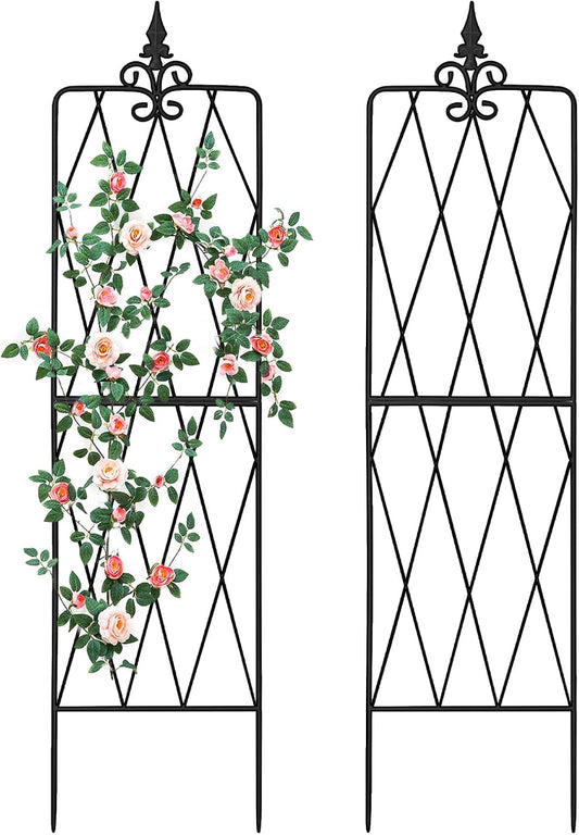 Garden Trellis for Climbing Plants Outdoor, 70"X18" Metal Trellises, Decorative Garden Fencing Flower Trellis with Durable Powder Coating for Vines Plant Rose, Vegetable Support, Black (2, Pattern-A)