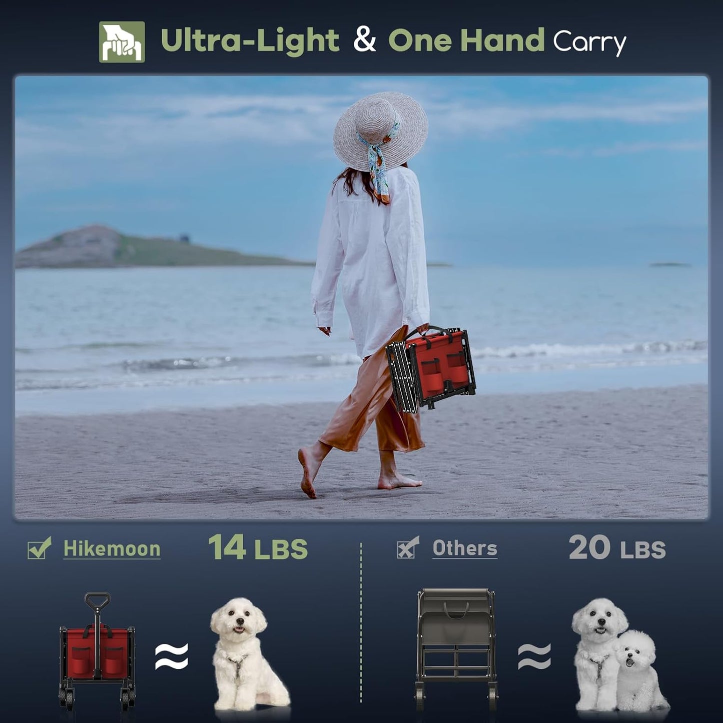 34'' Extra Long Collapsible Wagons Carts Foldable, 360LBS Heavy Duty Folding Beach Wagon with Wheels, Portable Utility Outdoor Cart for Grocery, Garden, Sports, Camping, Red