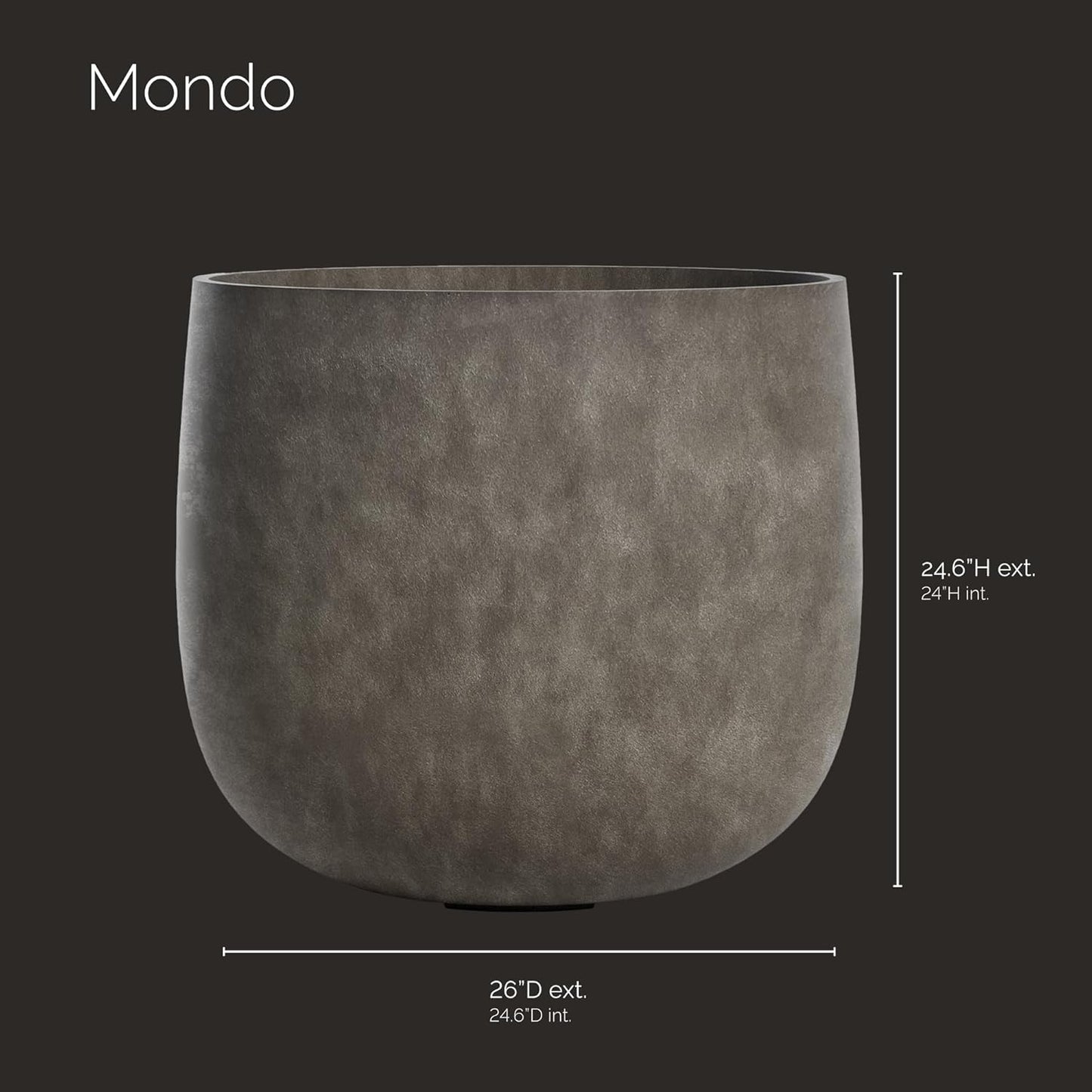 Mondo Large Planter – River Stone Finish – Fiberglass Indoor/Outdoor and Weather-Resistant Round Planter (26" D x 24" H Exterior, 24.6" D x 24" H Interior)