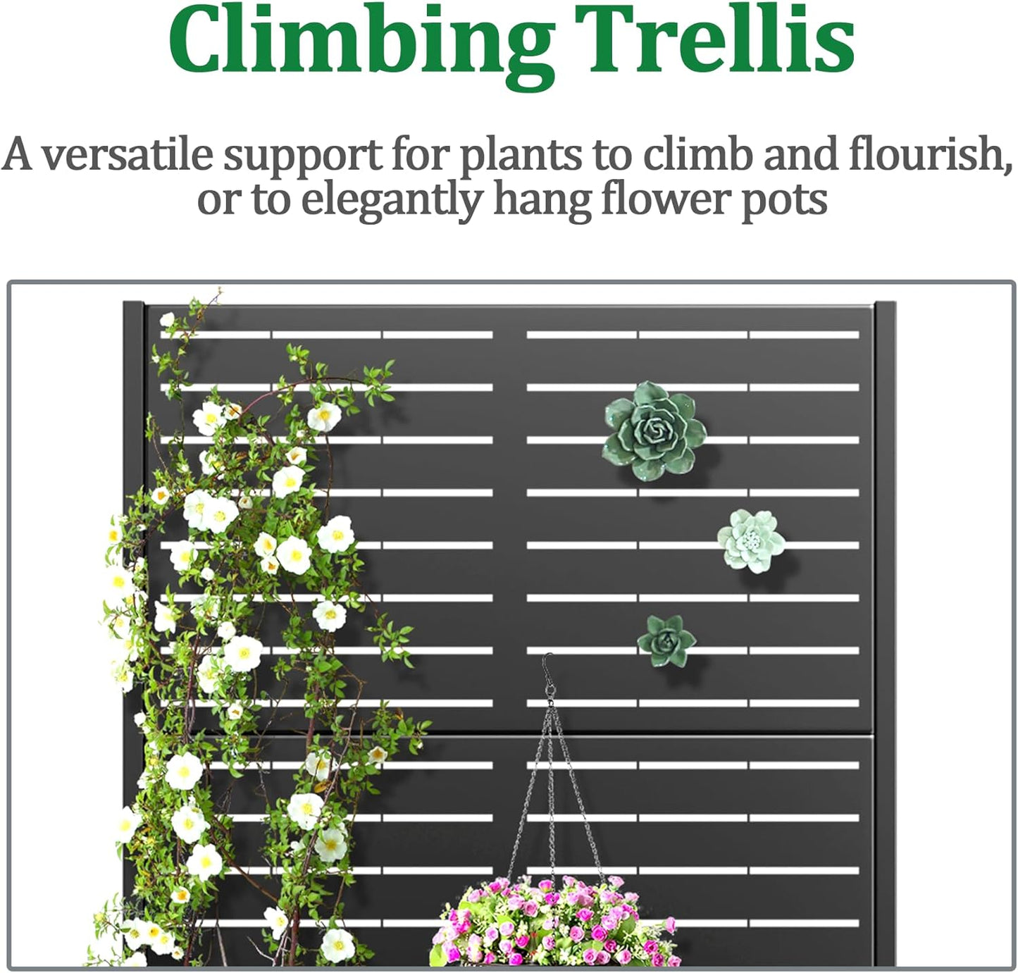 Metal Raised Garden Bed with Trellis, 2 in 1 Trellis with Planter Box & Privacy Screen for Climbing Plants, Vine, Outdoor Standing Flower Beds with Drainage Holes, 35.4"L x 15.7"W x 70.9"H, Black