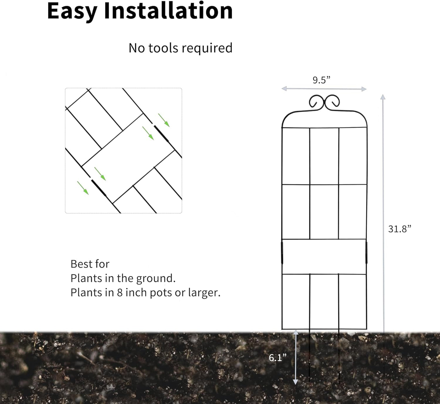 4 Pack 31'' Plant Trellis for Climbing Plants Indoor & Outdoor, Metal Trellis for Potted Plants, Plant Support for Houseplant, Vines, Pothos, Rose, Ivy, and Flowers, Black