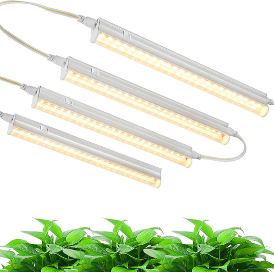 1FT T5 4-Pack Grow Lights for Indoor Plants, 3000K Warm Full Spectrum LED , Plant Grow Lamps with Side Switch, Suitable for Greenhouse Seed Starting, Vegetables, Plug and Play, Easy Installation