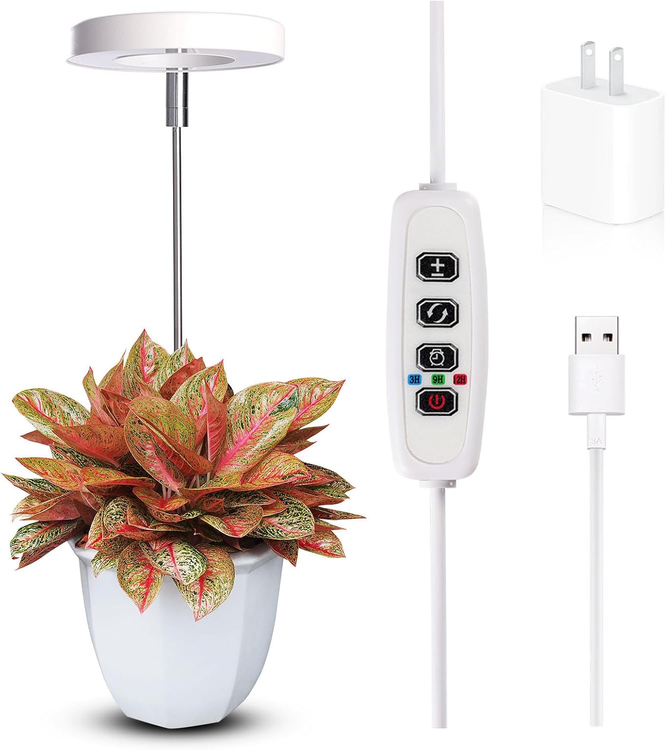 Grow Lights for Indoor Plants Small Potted - Full Spectrum, Auto 3/9/12H Timer, 10-Level Dimming & Adjustable Height - Compact Grow Light for Succulents, Herbs, Foliage in Home/Office (White,1PACK)