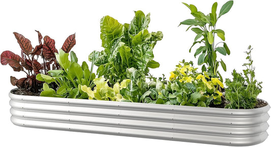 8x2x1ft Oval Galvanized Raised Garden Bed Outdoor 9-in-1 Large Metal Modular Planter Box Raised Beds for Gardening,Vegetables,Fruits,Flowers & Herbs (Silver)