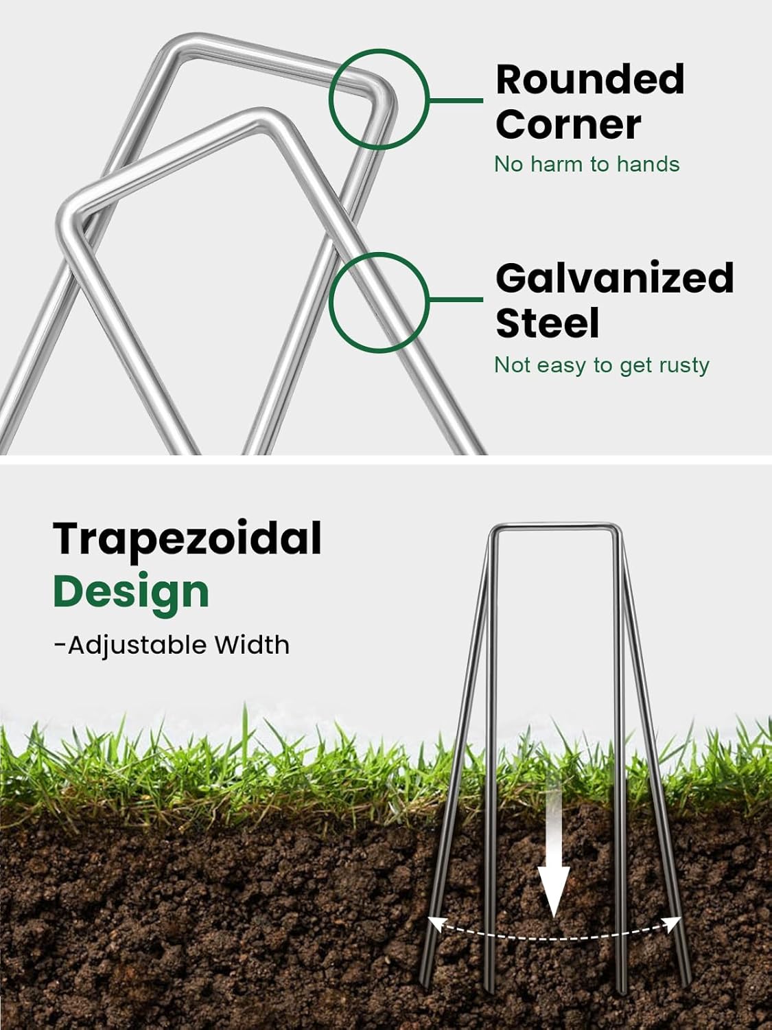 GROWNEER 4 Inch 50 Pack Landscape Staples Heavy Duty 11 Gauge Galvanized Steel Garden Stakes Staples Securing Pegs for Securing Weed Fabric Landscape Fabric Netting Ground Sheets and Fleece