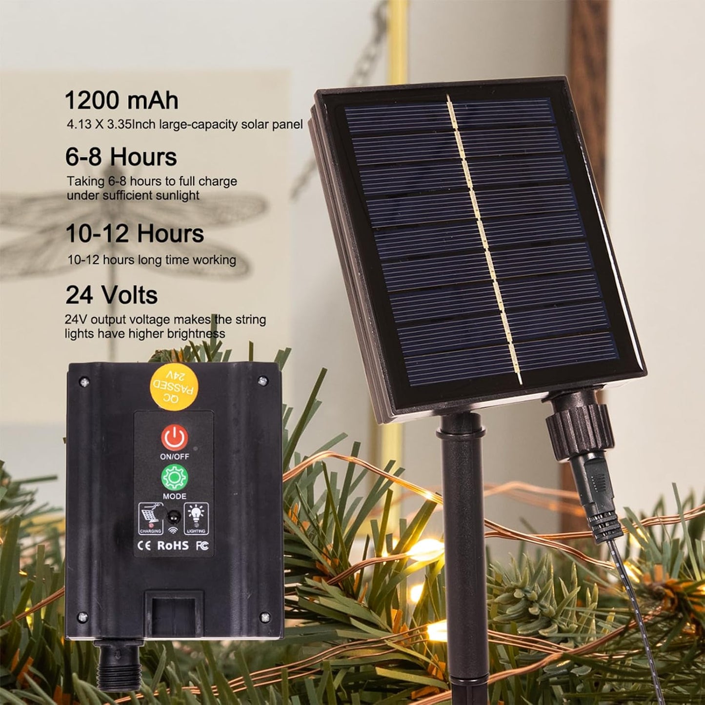 Solar String Lights for Outside,100FT 300 LEDs Solar Fairy Lights,Waterproof 8 Modes Button Outdoor String Light for Patio Garden Backyard Tree Wedding Christmas,Copper Wire,Warm White