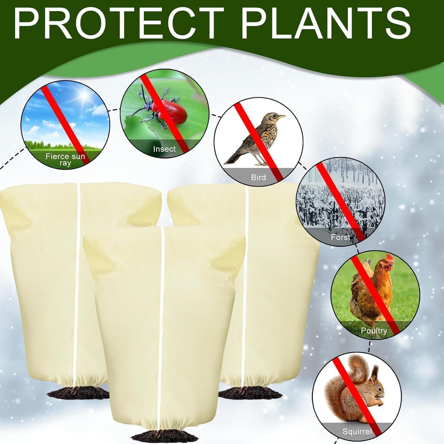 4 Pcs Plant Covers Frost Protection Bag 71" x 47" Winter Reusable Plants Jacket with Drawstring Shrub Protection Wraps Bags Frost Blanket for Winter Outdoor Garden Plants