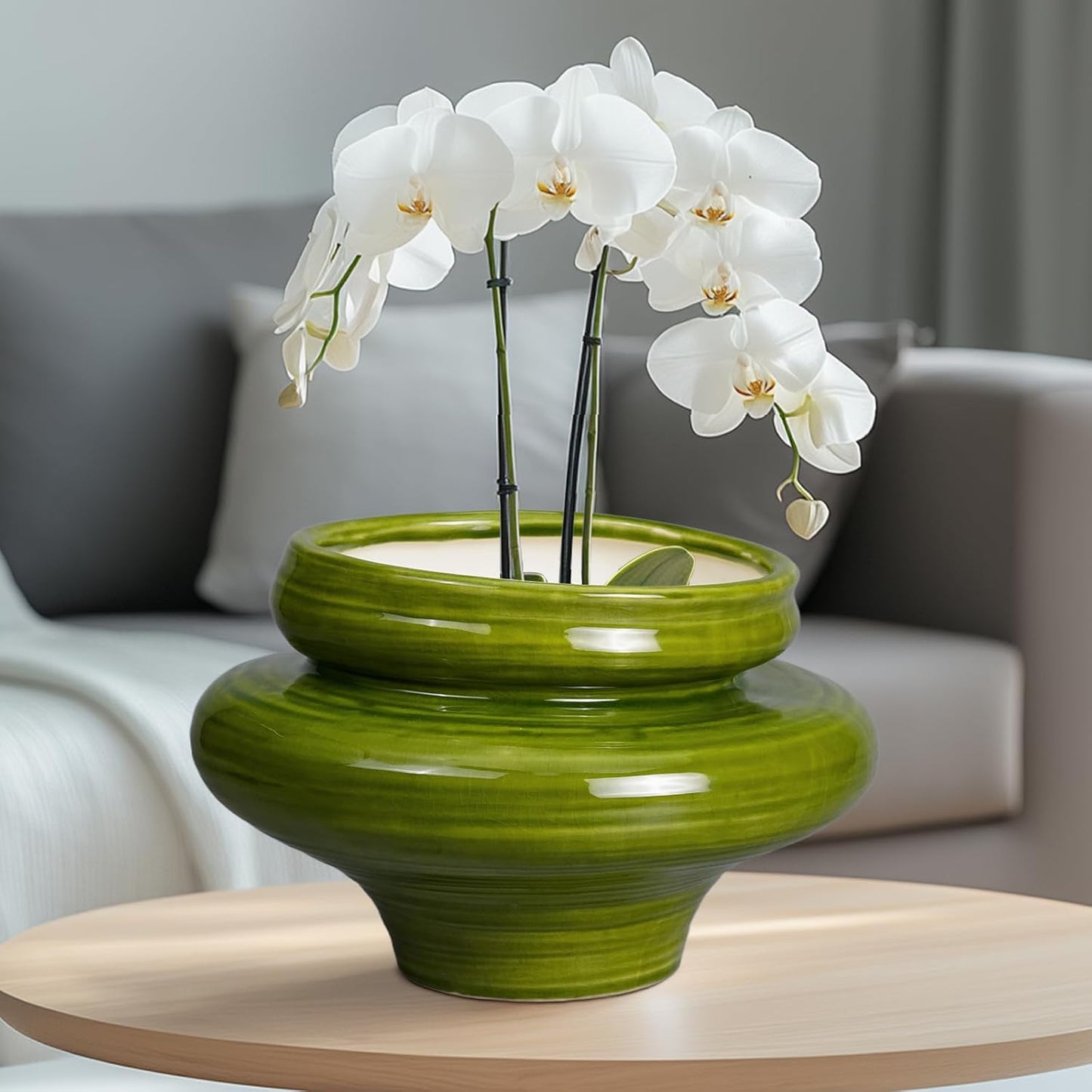 Ceramic Planters for Indoor Plants 11 Inch - Bonsai Plant Pots Outdoor, Large Planters for Indoor Plants, Green Planter with Drainage Hole, Flower Pot for Garden Decor, Gift for Women Men