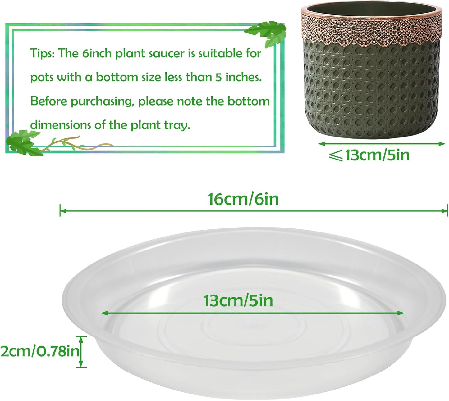 6 Pack 6 Inch Round Plant Saucers for Less 5 Inch Pot Indoors Outdoors Plant Trays for Pots Planter Saucer Plastic Plant Drip Tray Flower Planter Water Tray for Potted Plant(Clear, 6"(6pcs))