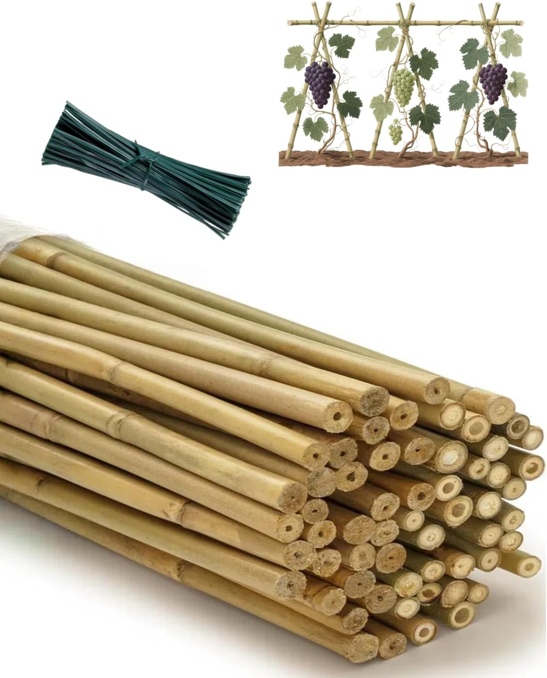 60 Pack 58 inch Bamboo Stakes for Plant with 200 Twist Ties Bamboo Sticks Plant Support Garden Stakes Poles for Tomatoes Cucumber Grapes Pole Beans Trees Potted Dahlia Flowers