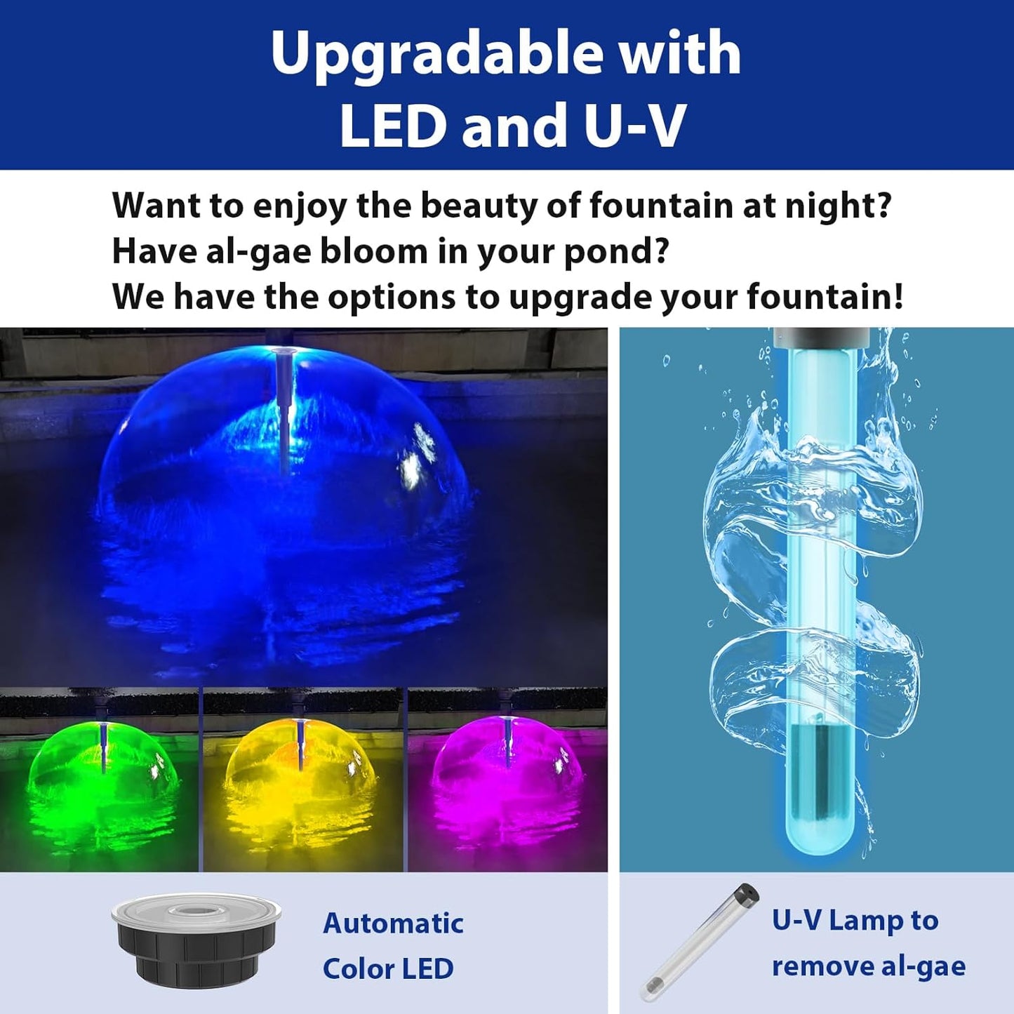 All-in-One Pond Filters for Outdoor Ponds 500-750 Gal, 850GPH Koi Pond Pump with 3 Spray Patterns, Pond Fountain Kit for Water Feature, Garden, Bird Baths, Upgradeable for LED and U - V Lamp