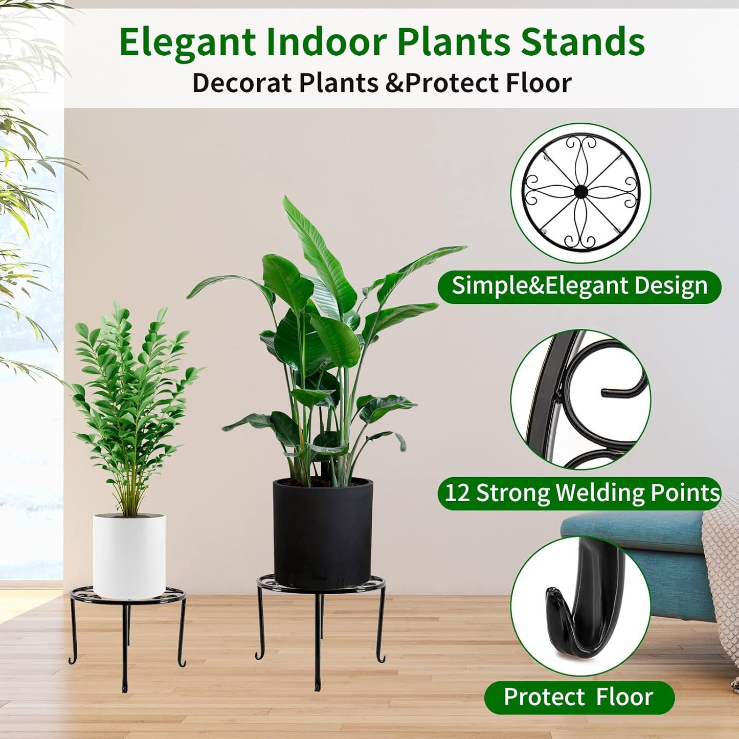 5 packs Rustproof Metal Plant Stands for Multiple Plant, Heavy Duty Plants Holder Outdoor Indoor, Round Wrought Iron Flower Planter Pot Stand, Corner Gardening Pumpkin Stand Black