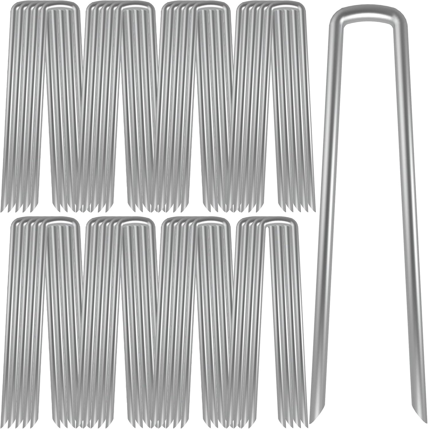 AAGUT 12 Inch 8 Gauge Landscape Staples 40 Pack Galvanized Garden Stakes Heavy Duty Sod Pins Fence Ground Stakes for Weed Barrier Fabric Ground Cover Dripper Irrigation Tubing Soaker