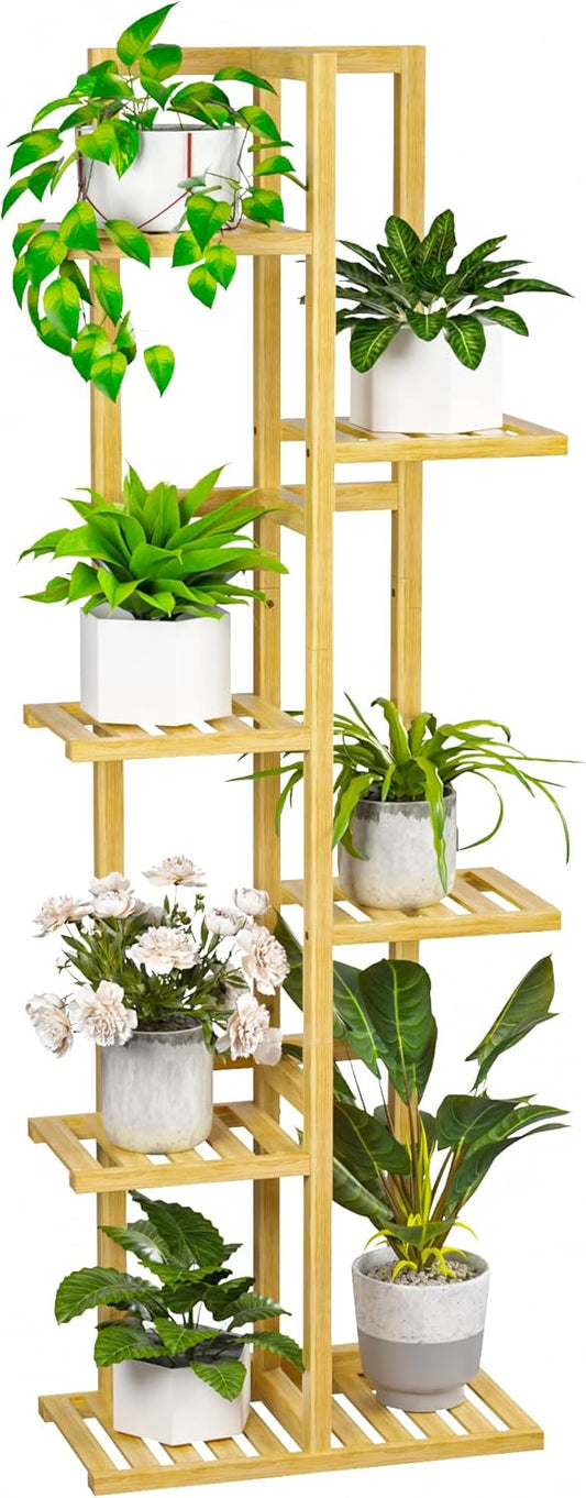 6 Tier Bamboo Plant Stand Indoor, Wood Tall Flower Holder Corner Tiered Plant Shelf for Multiple Plants (Natural)