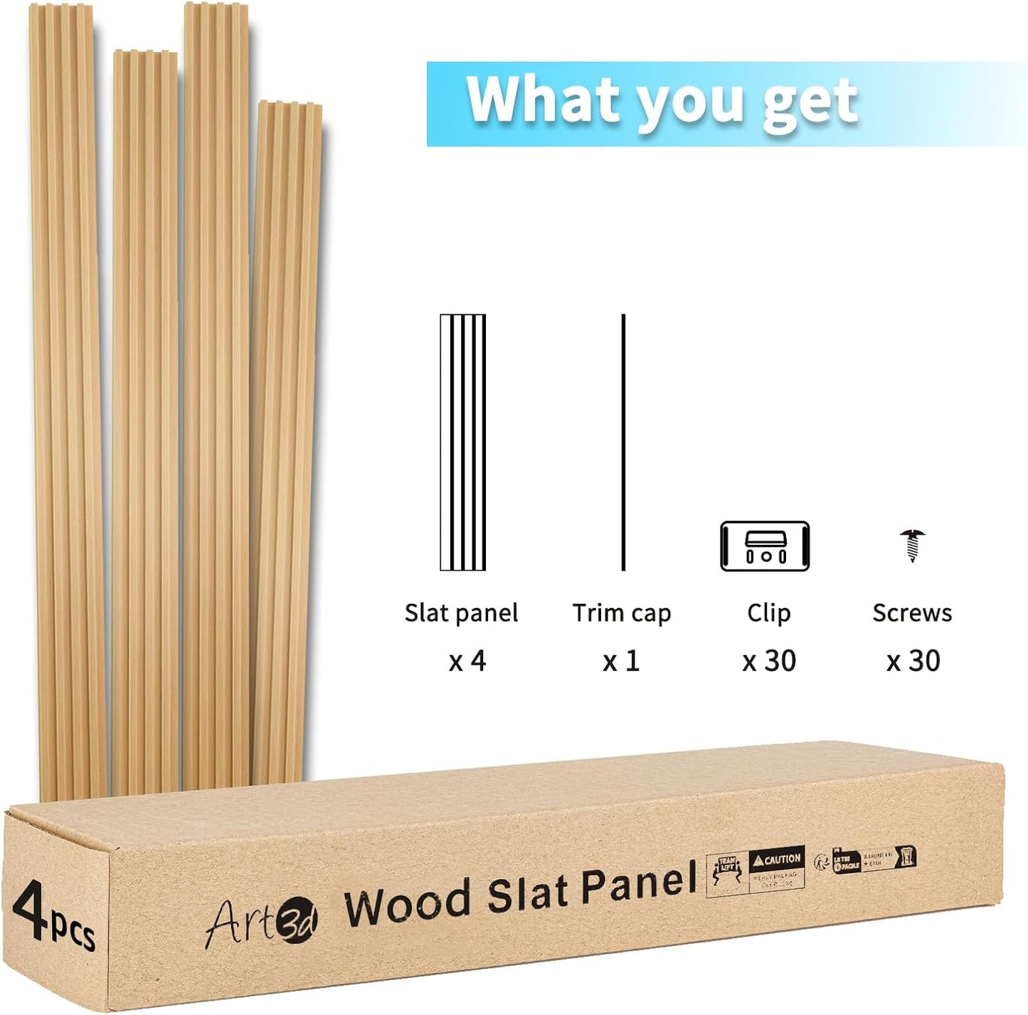 Art3d Slat Wood Wall Paneling for Interior and Ceiling Decoration - Pack of 4pcs + 1pc End-Trim, Size 108 x 5.7in.- Oak