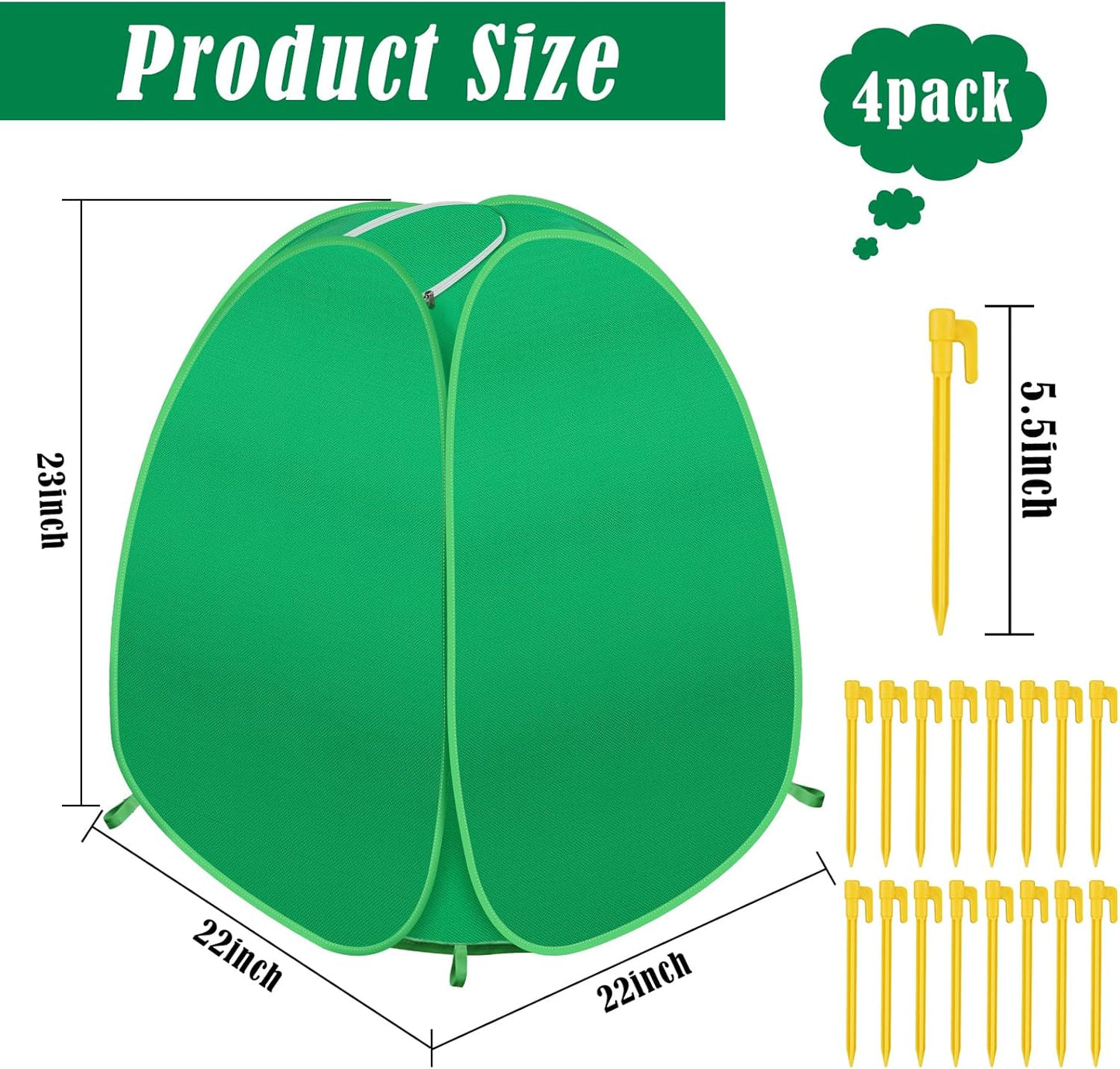 4 Pack Plant Covers Freeze Protection, Pop Up Shrub Frost Covers for Outdoor Plants Warm Plant Protectors Tent for Winter Protecting Fruit Potted Plants and Shrub from Freezing Animals Eating(22x22x23