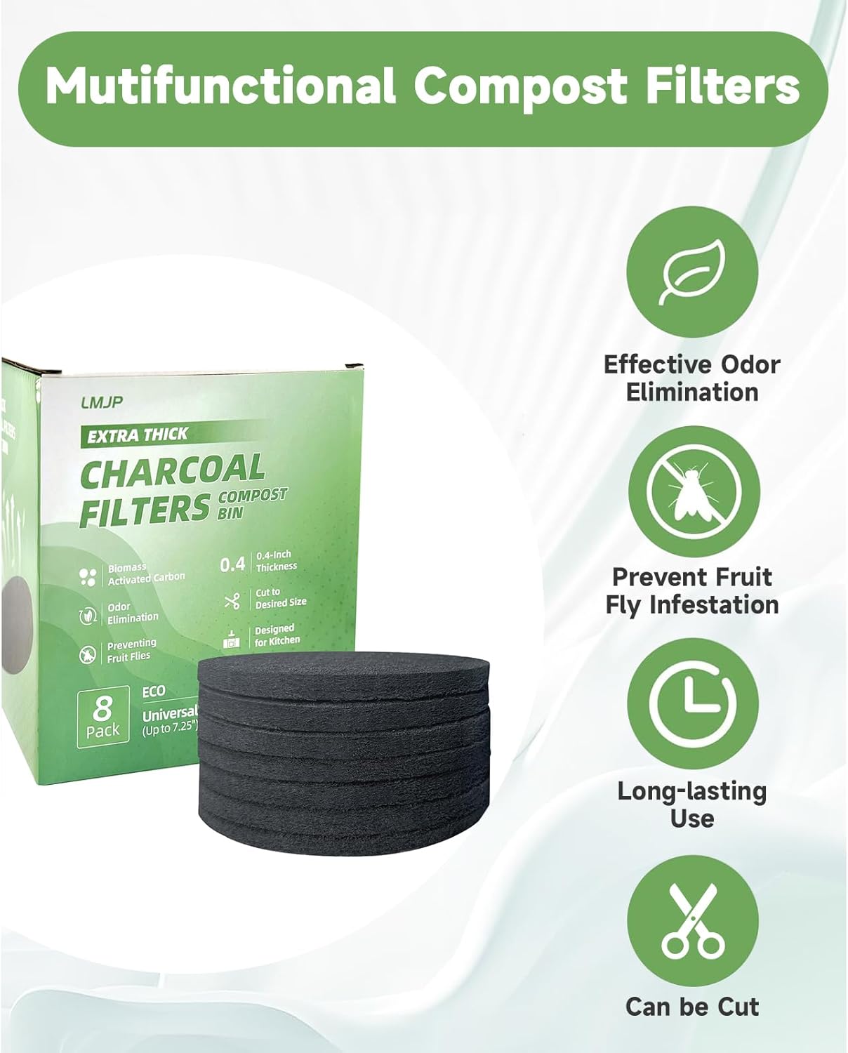 6.7 Inch Charcoal Filters for 8 Pack Kitchen Countertop Compost Bins- Extra Thick 0.4" for Longer Lasting Activated Carbon