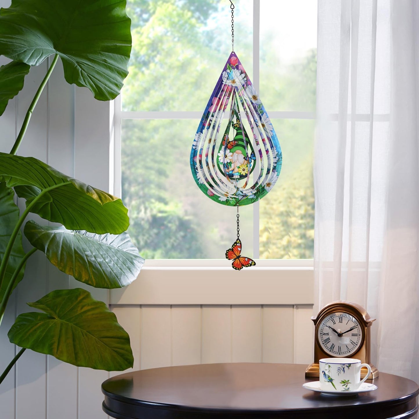 Gnomes and Butterfly Hanging Wind Spinners, Outdoor 3D Metal Sculptures for Garden and Yard Decoration Large Wind Spinner with a 360° Rotating Hook, Gifts for Women Mom Grandma Wife