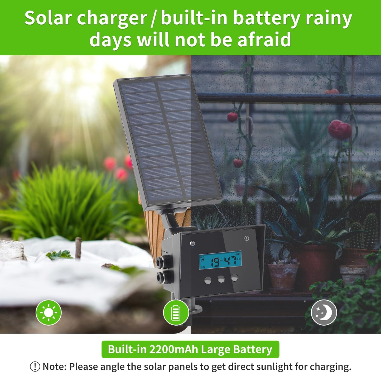 Solar drip Irrigation System, Solar Automatic palnt Waterer for Outdoor Garden, Irrigation System for Vacation,Drip Irrigation Kit with 2200mAh Battery&Rain Sensing &LCD Screen